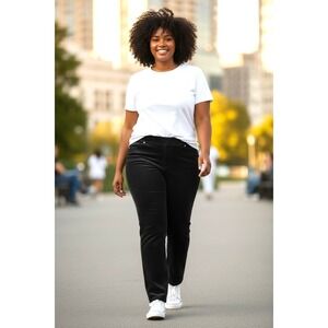 (E-119) Quacker Factory Black Corduroy Pull-On Pants Women's Large Stretch QVC